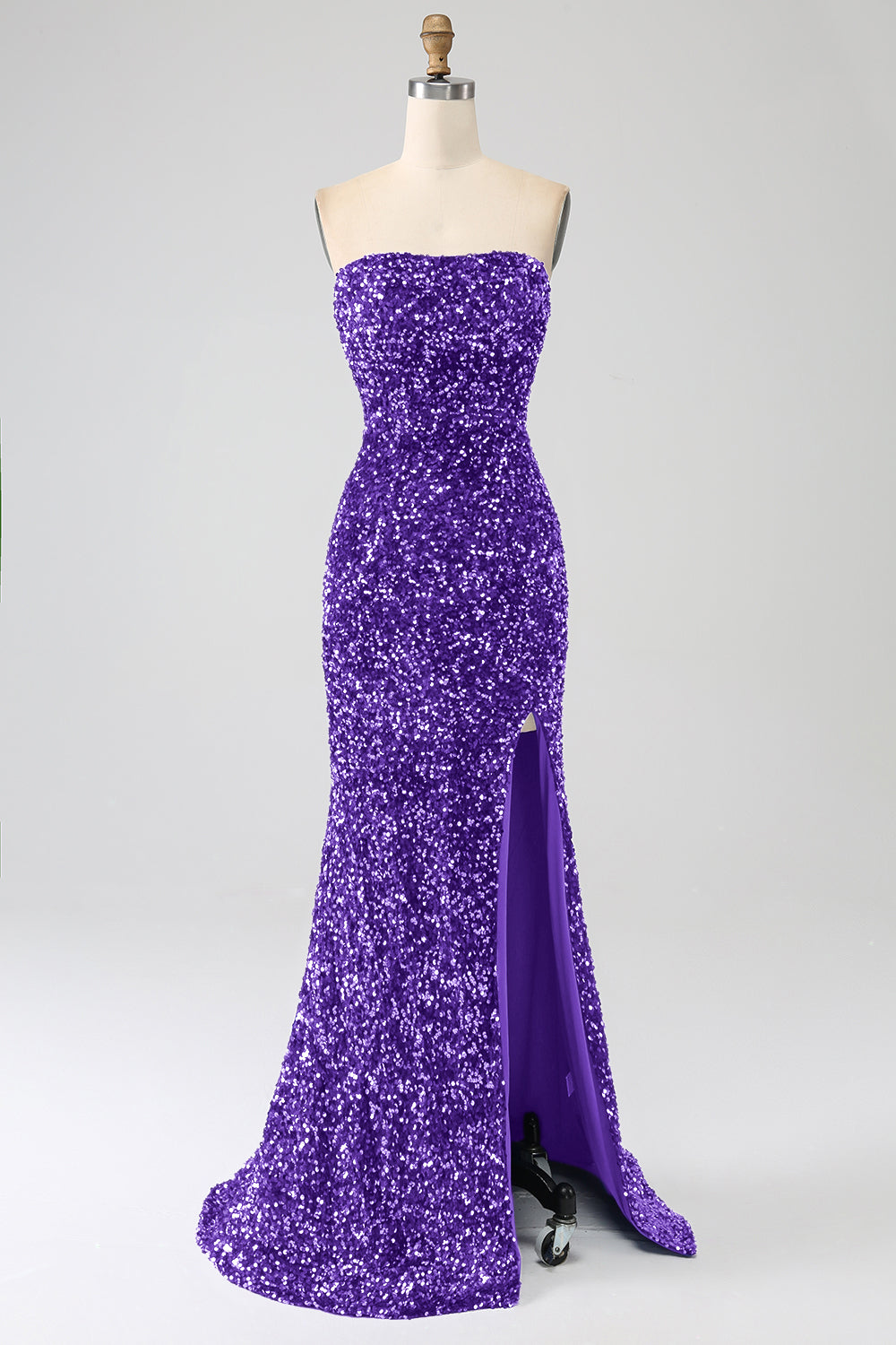 Pink Mermaid Strapless Sequins Long Ball Dress With Slit
