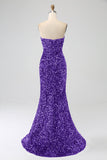 Pink Mermaid Strapless Sequins Long Ball Dress With Slit