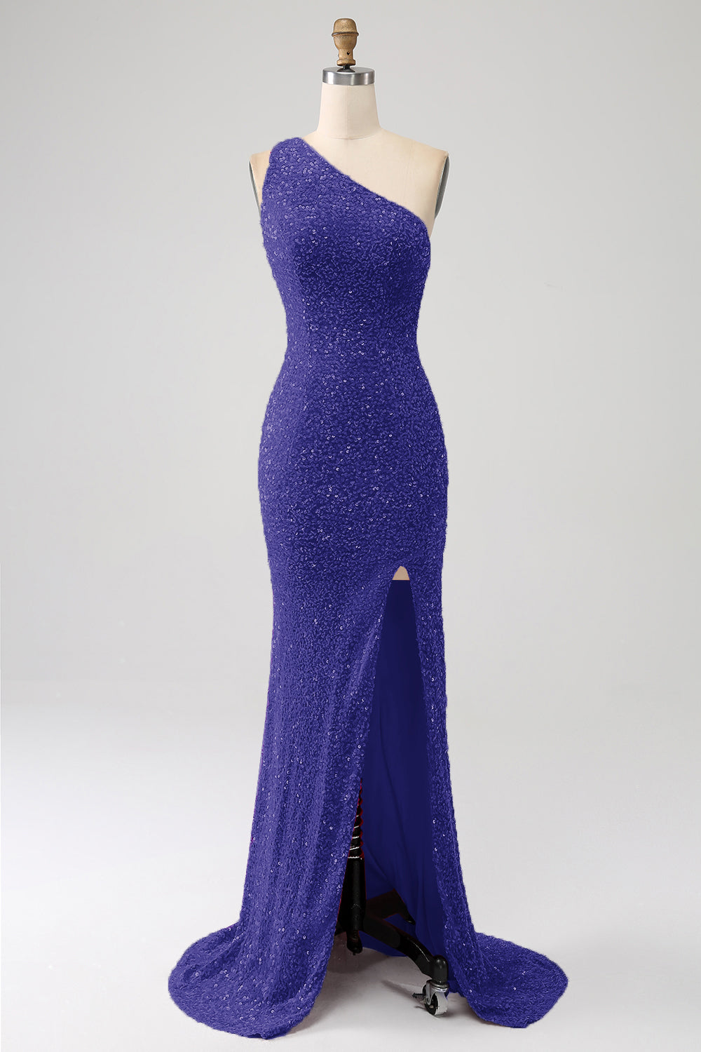 Sparkly Orange Mermaid One Shoulder Sequins Ball Dress with Slit