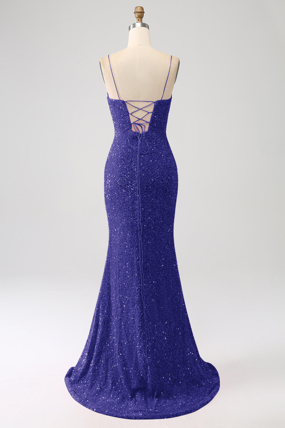 Black Mermaid Spaghetti Straps V-Neck Sequin Long Ball Dress With Split