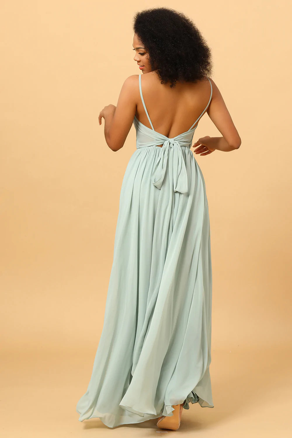 Agave Green A-Line Ruched Long Chiffon Bridesmaid Dress