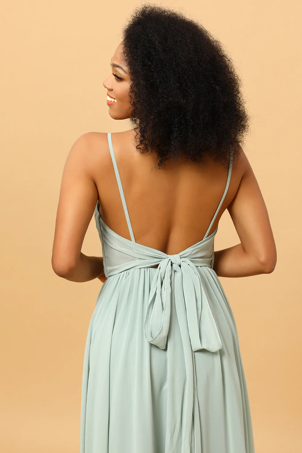 Agave Green A-Line Ruched Long Chiffon Bridesmaid Dress