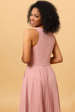 Dusty Rose Long Chiffon Pleated Bridesmaid Dress with Slit
