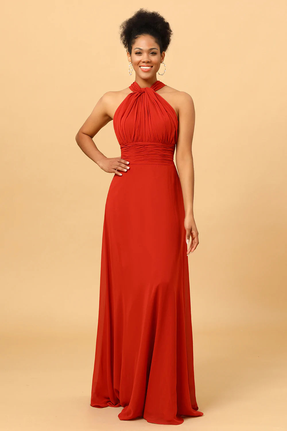 Rust Red Convertible Chiffon Long Bridesmaid Dress