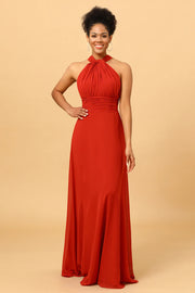 Rust Red Convertible Chiffon Long Bridesmaid Dress