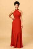 Rust Red Convertible Chiffon Long Bridesmaid Dress