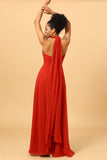 Rust Red Convertible Chiffon Long Bridesmaid Dress