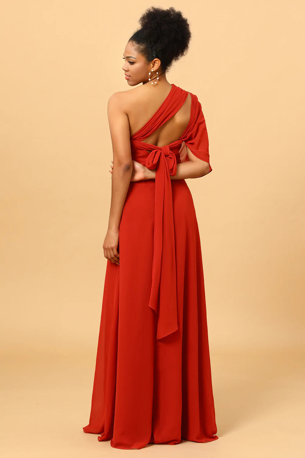 Rust Red Convertible Chiffon Long Bridesmaid Dress