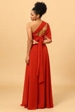 Rust Red Convertible Chiffon Long Bridesmaid Dress