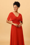 Rust Red Convertible Chiffon Long Bridesmaid Dress