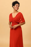 Rust Red Convertible Chiffon Long Bridesmaid Dress