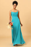 Jade Spaghetti Straps Long Chiffon Bridesmaid Dress