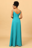Jade Spaghetti Straps Long Chiffon Bridesmaid Dress