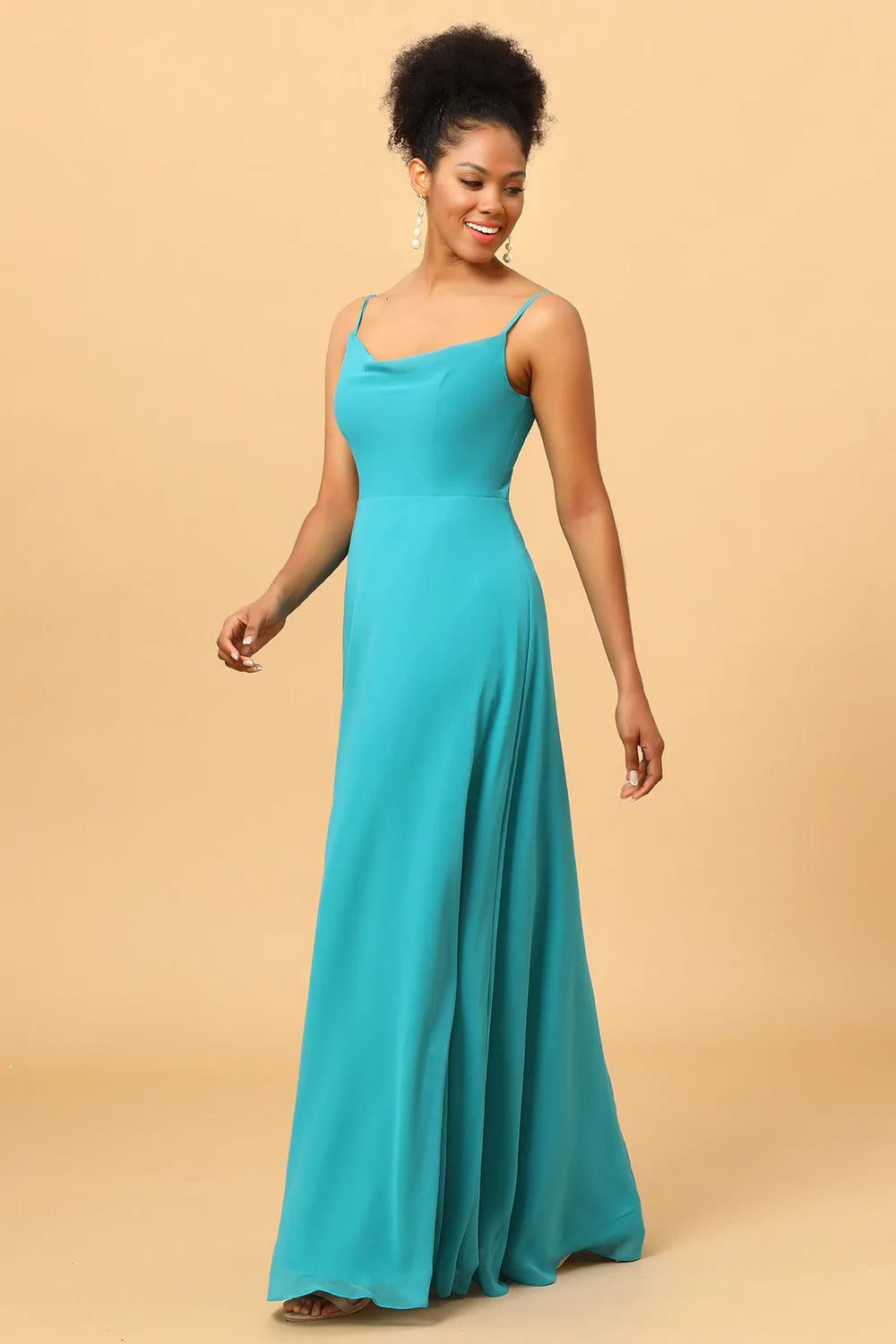 Jade Spaghetti Straps Long Chiffon Bridesmaid Dress
