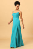 Jade Spaghetti Straps Long Chiffon Bridesmaid Dress