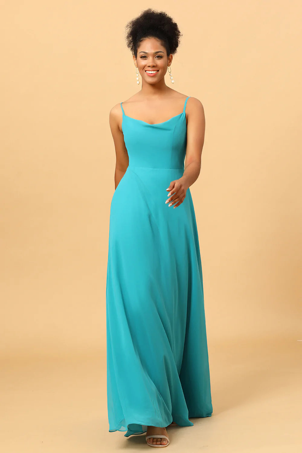 Jade Spaghetti Straps Long Chiffon Bridesmaid Dress