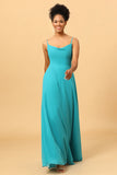 Jade Spaghetti Straps Long Chiffon Bridesmaid Dress
