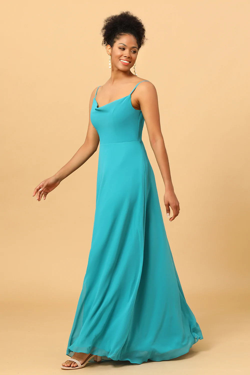 Jade Spaghetti Straps Long Chiffon Bridesmaid Dress
