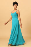 Jade Spaghetti Straps Long Chiffon Bridesmaid Dress