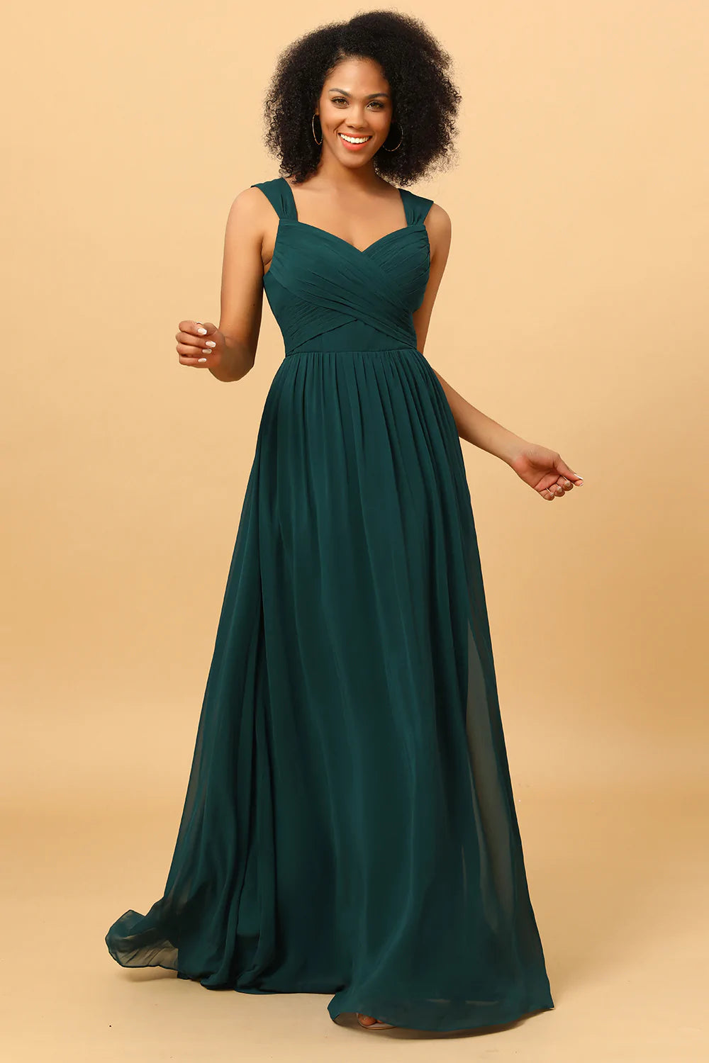 Chiffon Sweetheart Pine Bridesmaid Dress with Ruffles