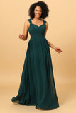 Chiffon Sweetheart Pine Bridesmaid Dress with Ruffles