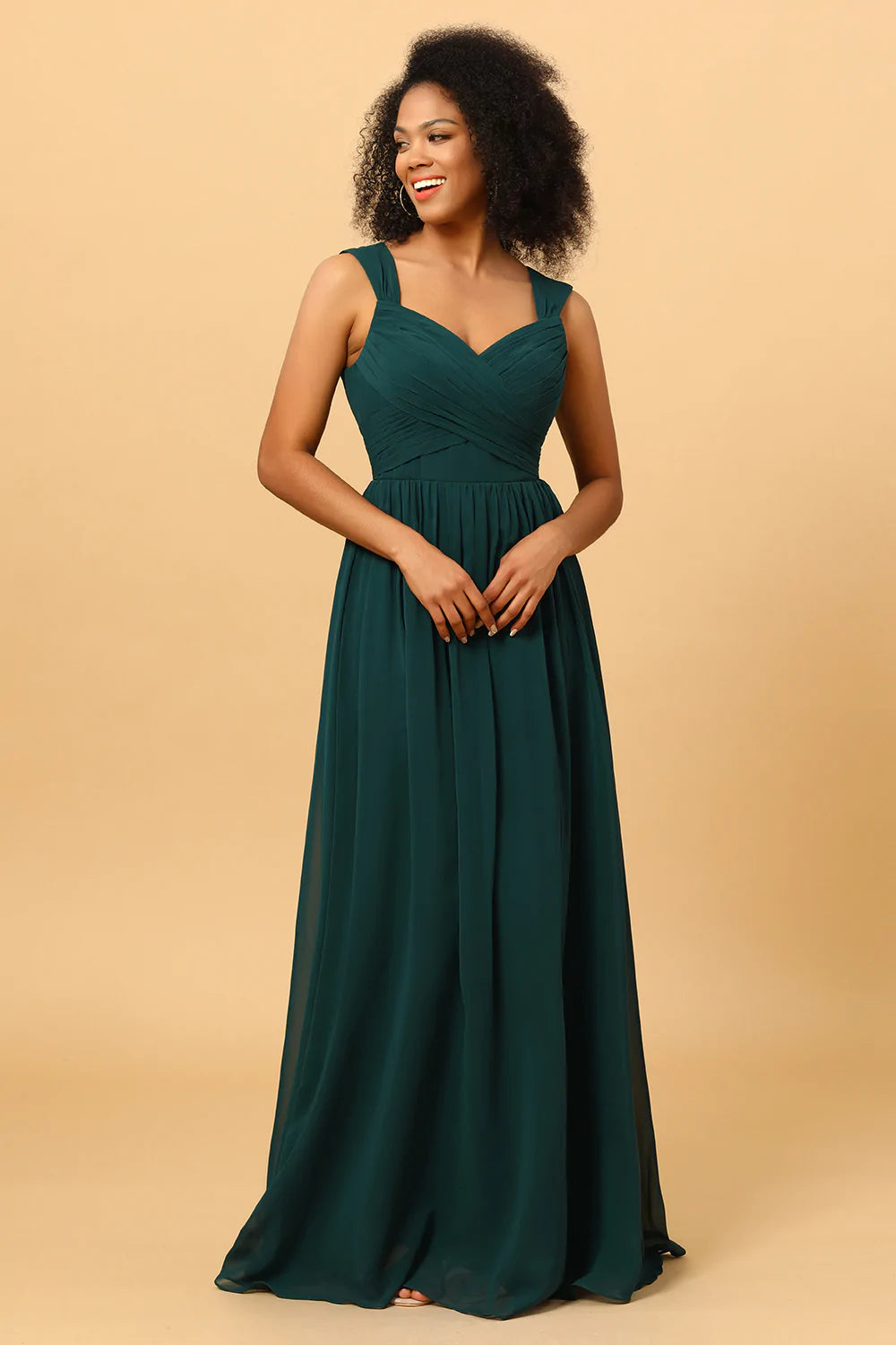 Chiffon Sweetheart Pine Bridesmaid Dress with Ruffles