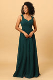 Chiffon Sweetheart Pine Bridesmaid Dress with Ruffles