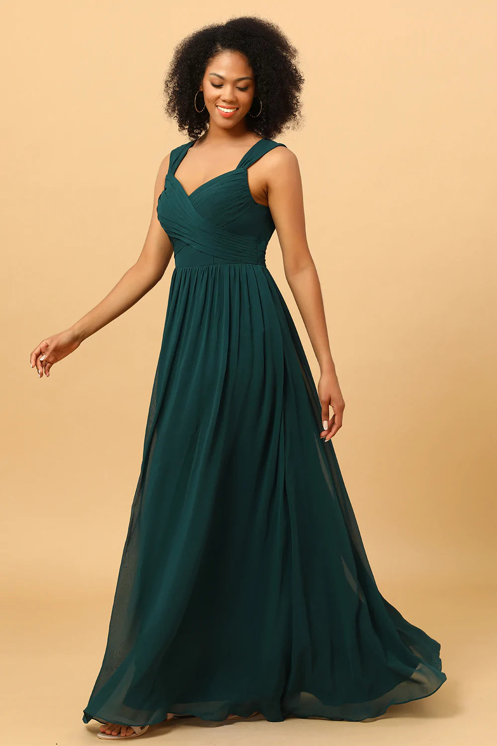 Chiffon Sweetheart Pine Bridesmaid Dress with Ruffles