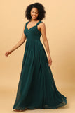 Chiffon Sweetheart Pine Bridesmaid Dress with Ruffles
