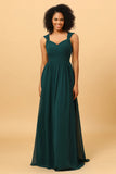 Chiffon Sweetheart Pine Bridesmaid Dress with Ruffles