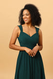 Chiffon Sweetheart Pine Bridesmaid Dress with Ruffles