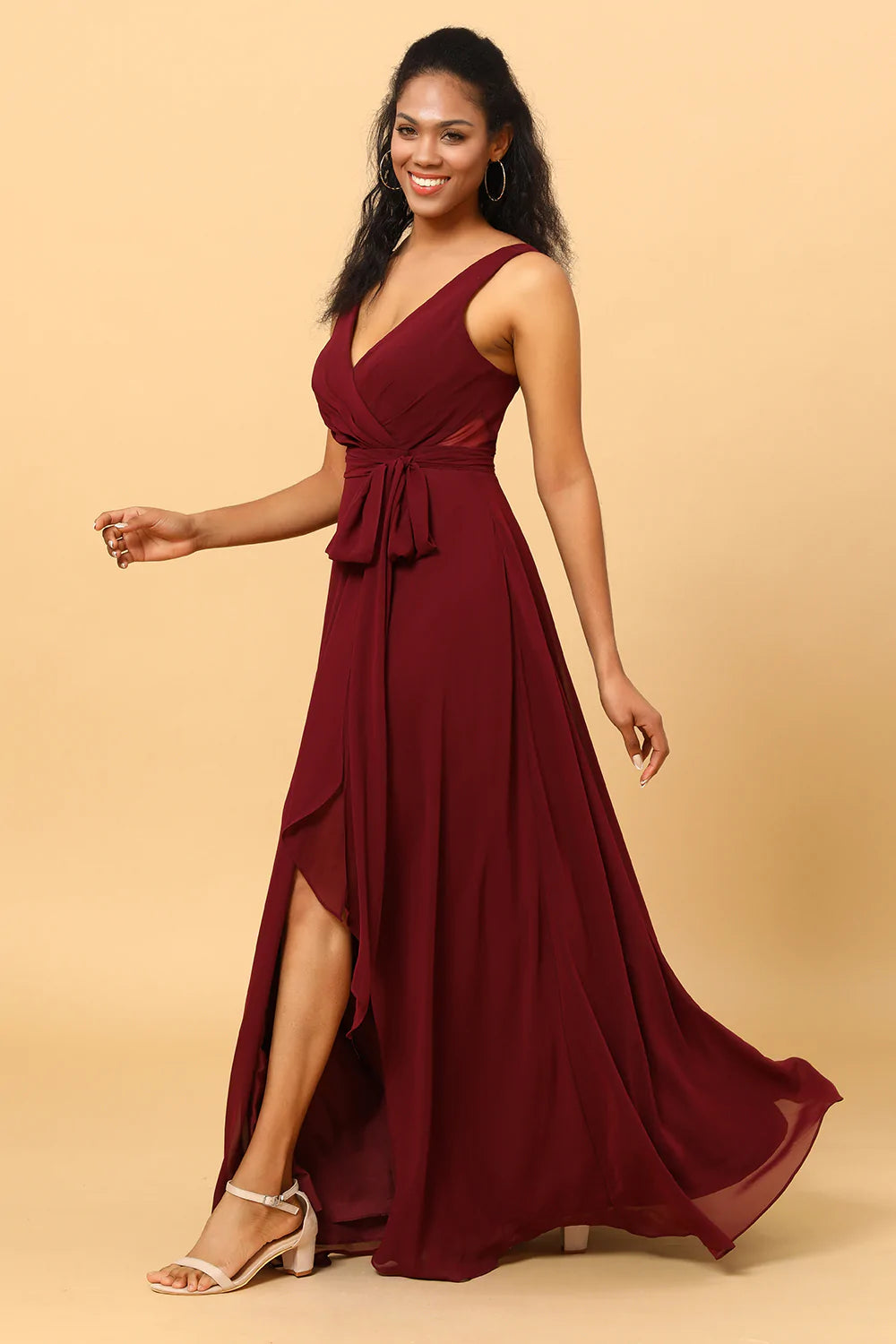 Cabernet Long Chiffon Chiffon Bridesmaid Dress with Slit