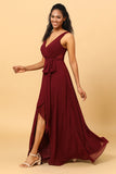 Cabernet Long Chiffon Chiffon Bridesmaid Dress with Slit