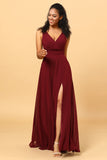 Cabernet Long Chiffon Chiffon Bridesmaid Dress with Slit