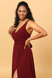 Cabernet Long Chiffon Chiffon Bridesmaid Dress with Slit