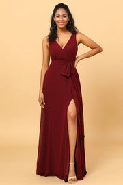 Cabernet Long Chiffon Chiffon Bridesmaid Dress with Slit