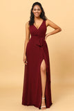 Cabernet Long Chiffon Chiffon Bridesmaid Dress with Slit