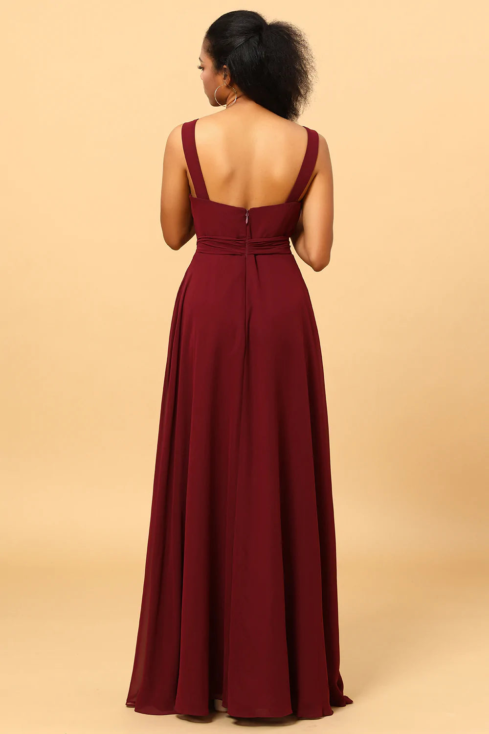 Cabernet Long Chiffon Chiffon Bridesmaid Dress with Slit