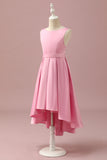 Pink High Low Floor Length Satin Junior Bridesmaid Dress