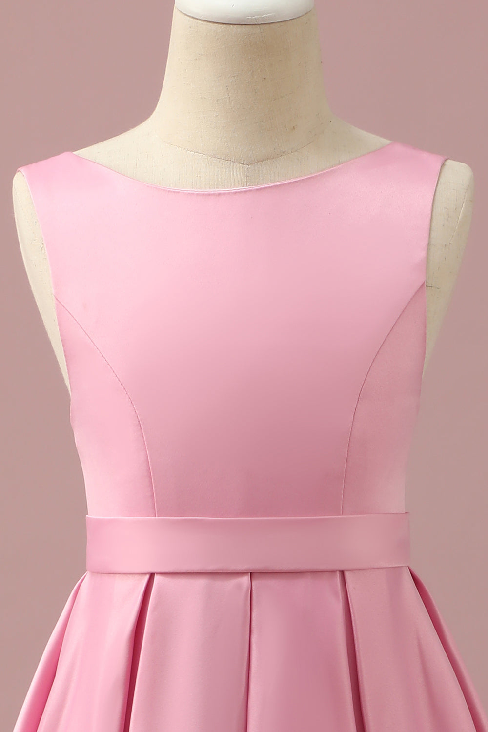 Pink High Low Floor Length Satin Junior Bridesmaid Dress