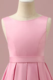 Pink High Low Floor Length Satin Junior Bridesmaid Dress