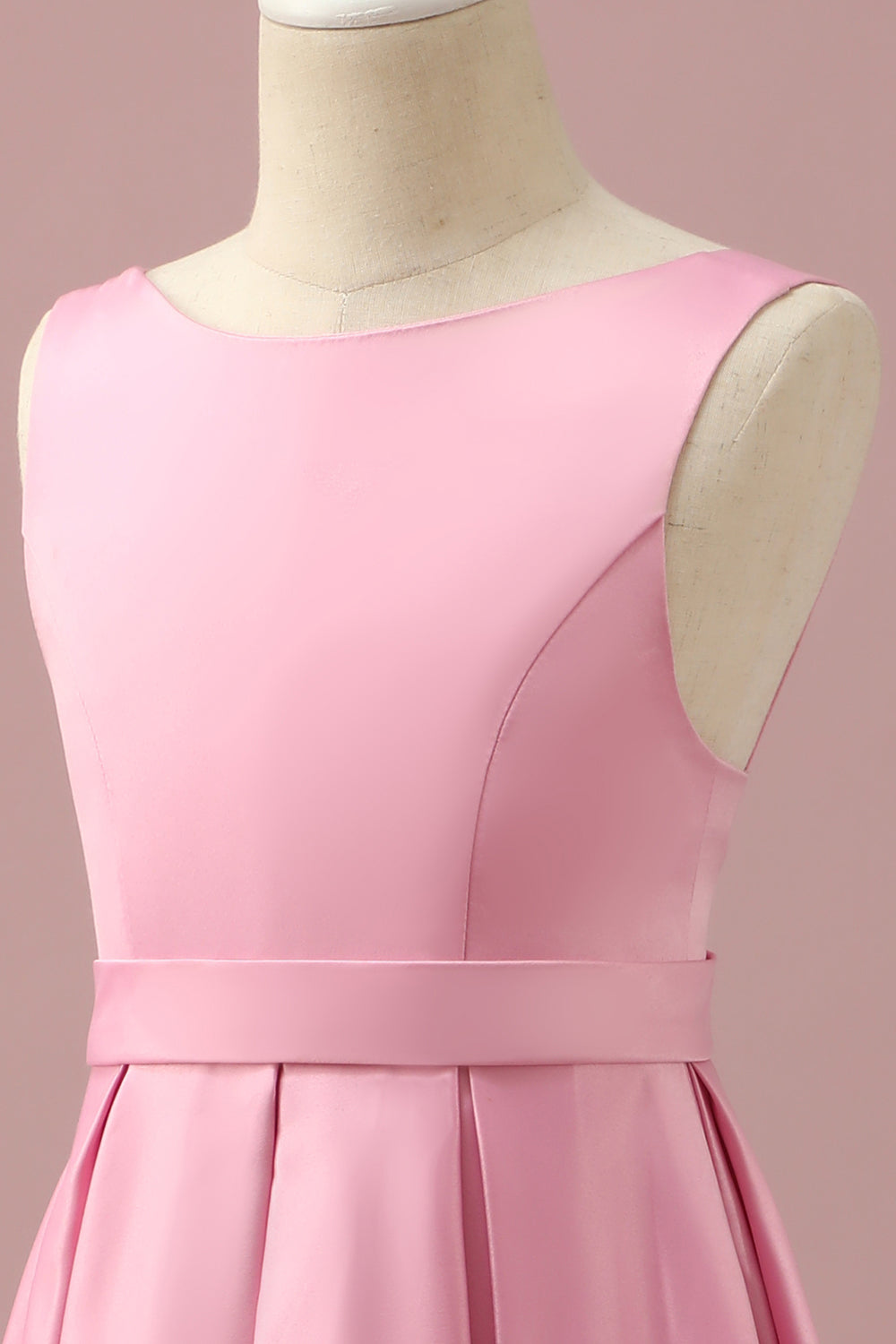 Pink High Low Floor Length Satin Junior Bridesmaid Dress