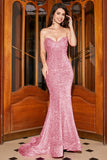 Strapless Sequin Red Mermaid Long Ball Dress