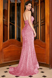 Strapless Sequin Red Mermaid Long Ball Dress