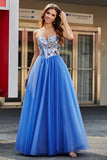 Royal Blue A-Line Sweetheart Broken Mirrors Strapless Corset Long Ball Dress