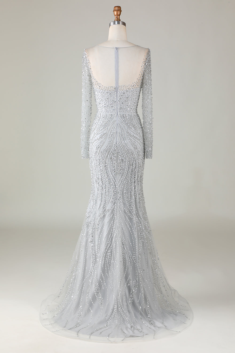 Gorgeous Sparkly Grey Beaded Mermaid Long Ball Dress