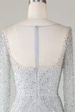 Gorgeous Sparkly Grey Beaded Mermaid Long Ball Dress