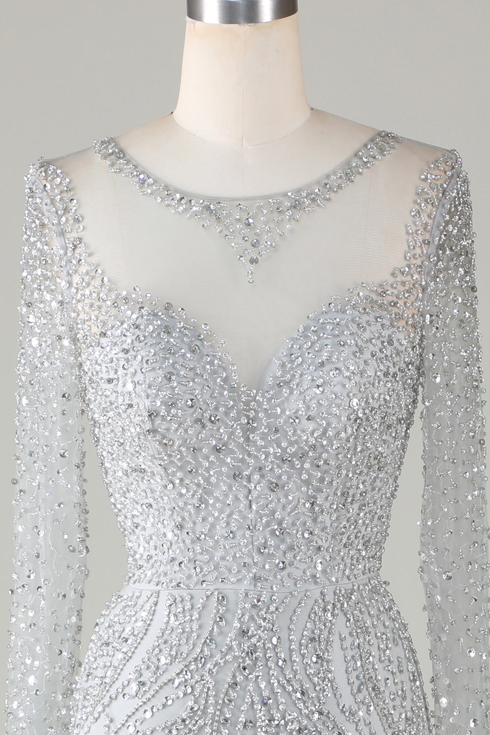 Gorgeous Sparkly Grey Beaded Mermaid Long Ball Dress