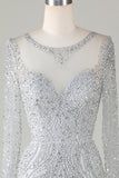 Gorgeous Sparkly Grey Beaded Mermaid Long Ball Dress
