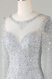 Gorgeous Sparkly Grey Beaded Mermaid Long Ball Dress